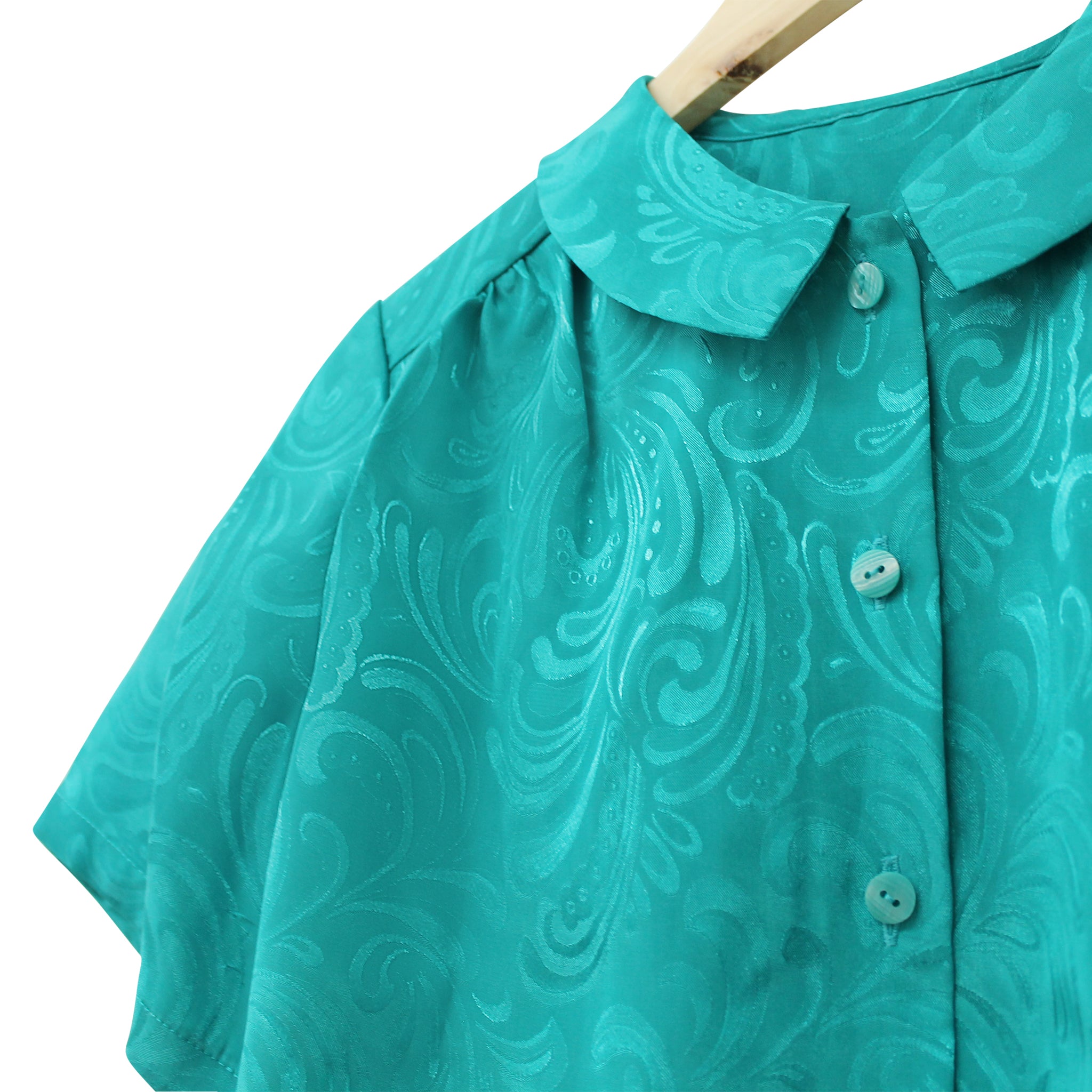Emerald Printed Reworked Short Sleeved Green Cropped Blouse