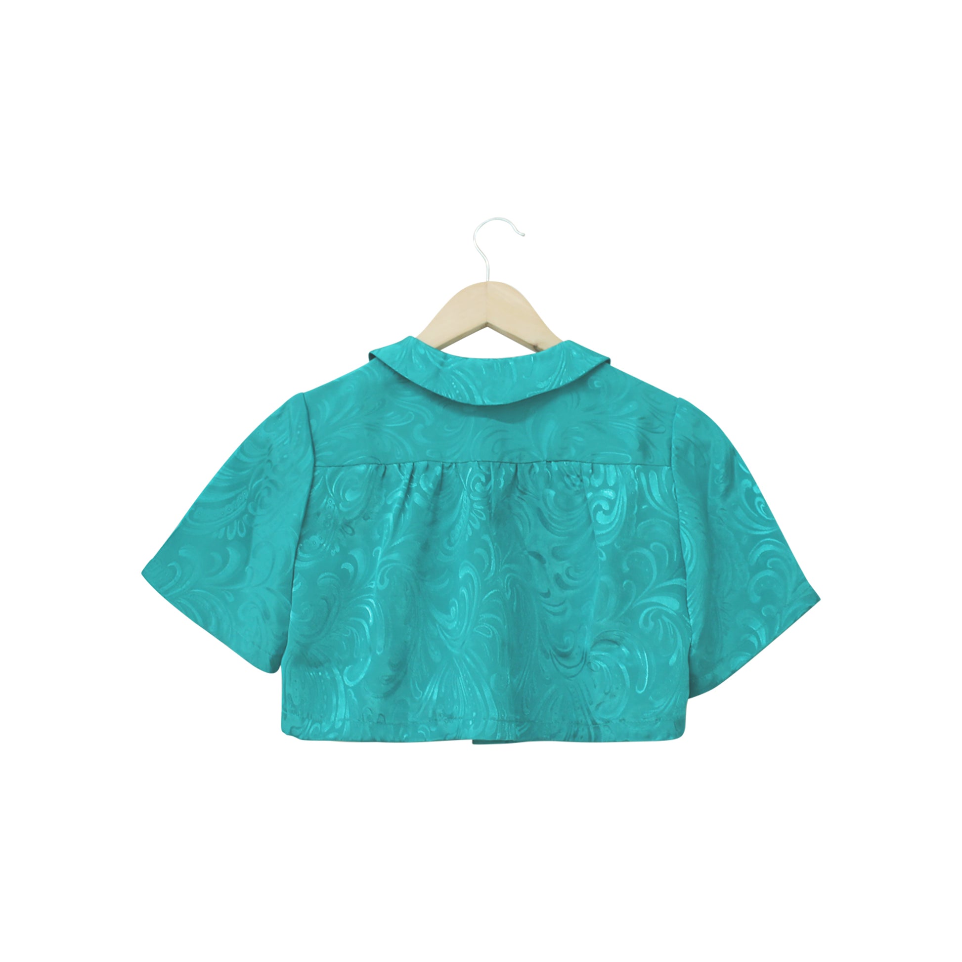Emerald Printed Reworked Short Sleeved Green Cropped Blouse